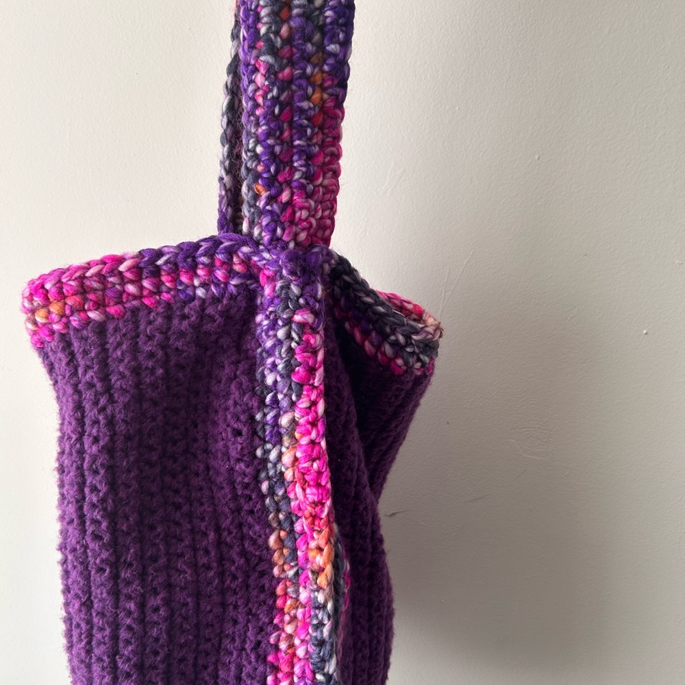 Handcrafted Purple Knit Tote Bag